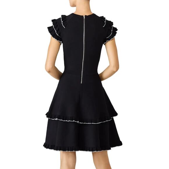 Parker April Knit Ruffle Dress Tiered Flutter Sleeve Fit and Flare Dress Black - Picture 2 of 15